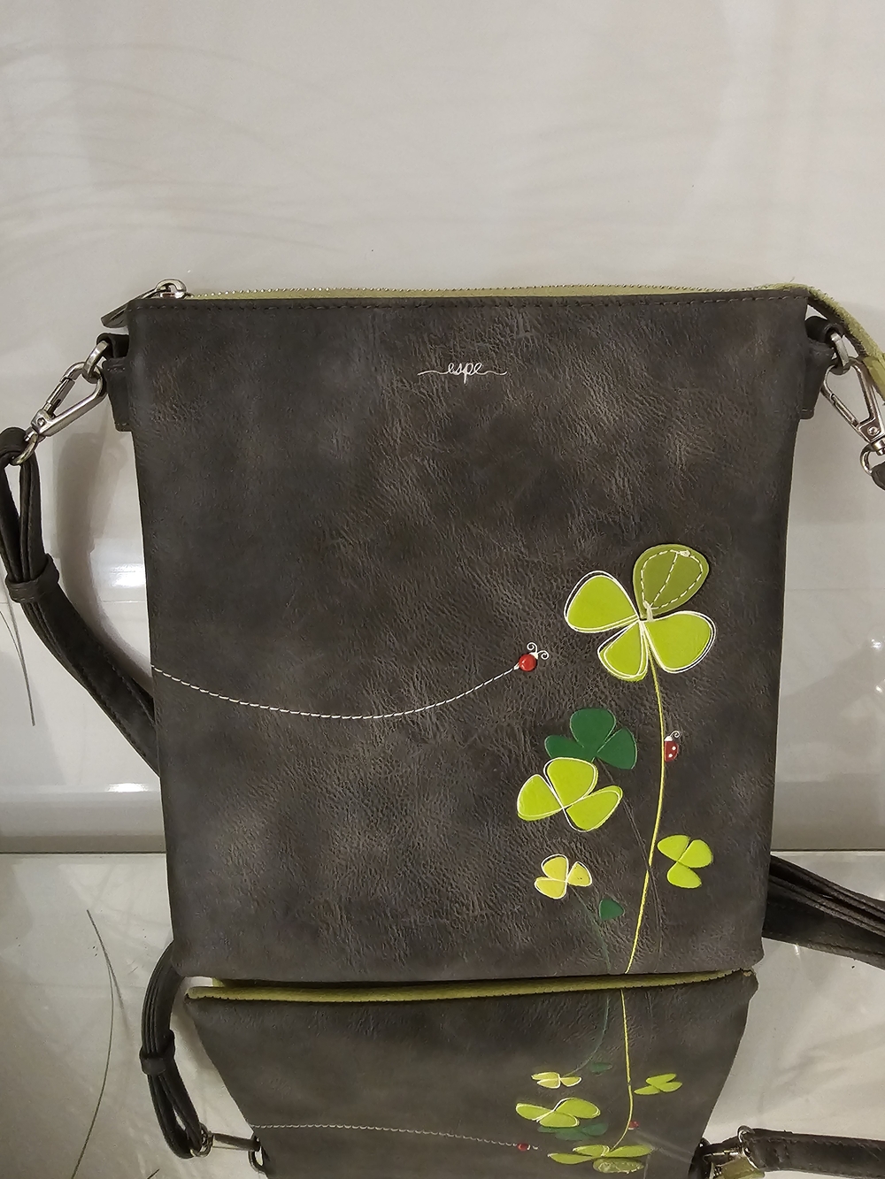Espe Joyful  Crossbody Clutch with Lime Green Clover Appliqué